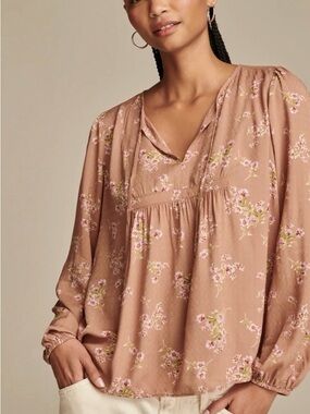 Lucky Brand Dusty Rose Floral Peasant Blouse size XXL